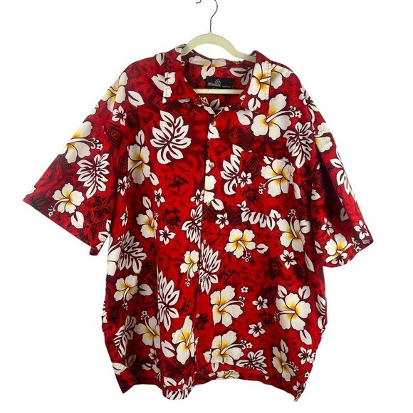 Molokai Surf Co Hawaiian Shirt Men 4XL Red White Vacation Floral Beach Tribal - Picture 1 of 5